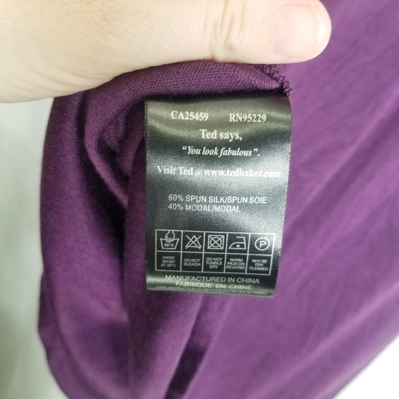 Ted Baker Dress Purple Knee Length 3/4 sleeve Low gathered Back Silk Pull Over 2 - Picture 7 of 14